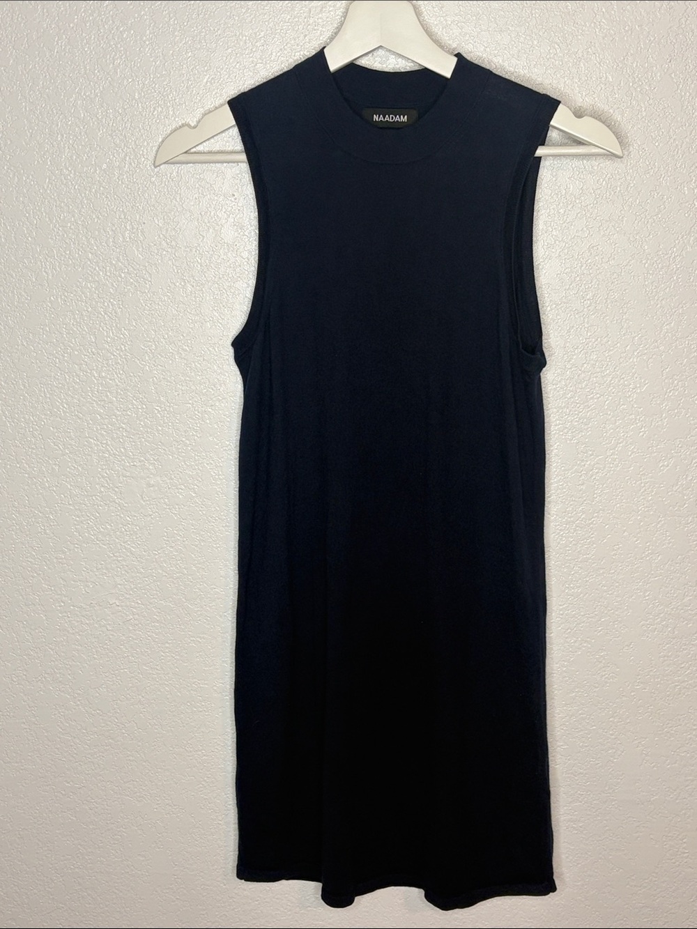 Nadaam Navy Silk Cashmere Mockneck Sleeveless Tank Dress Size XS Quiet Luxury